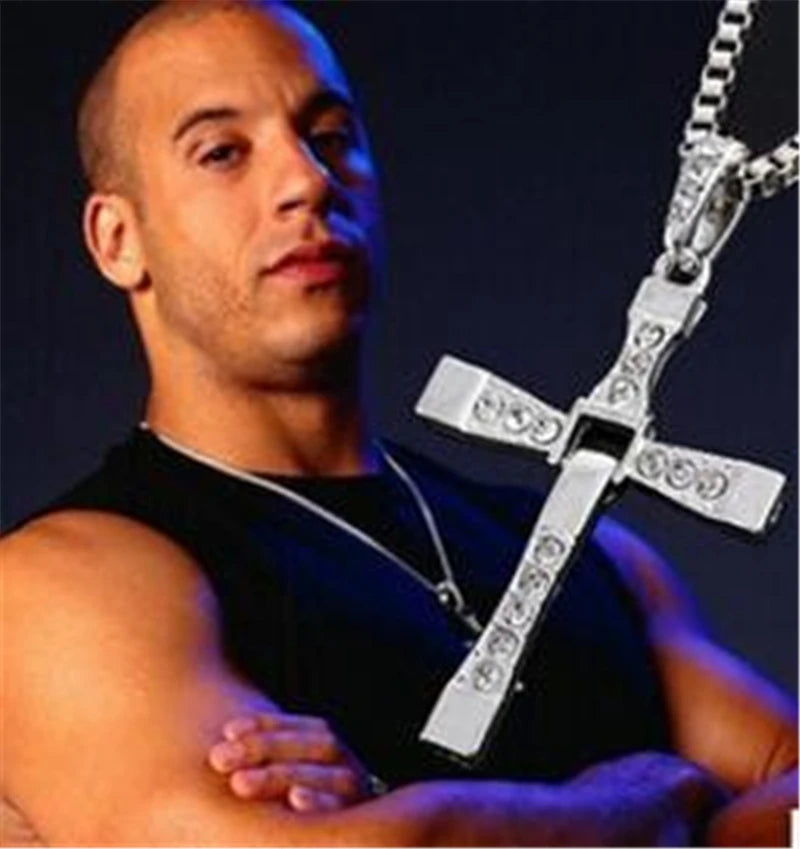 Dominic Toretto Fast & Furious Cross Necklace – Vin Diesel Inspired Crystal Jesus Pendant for Men, Celebrity Jewelry Gift