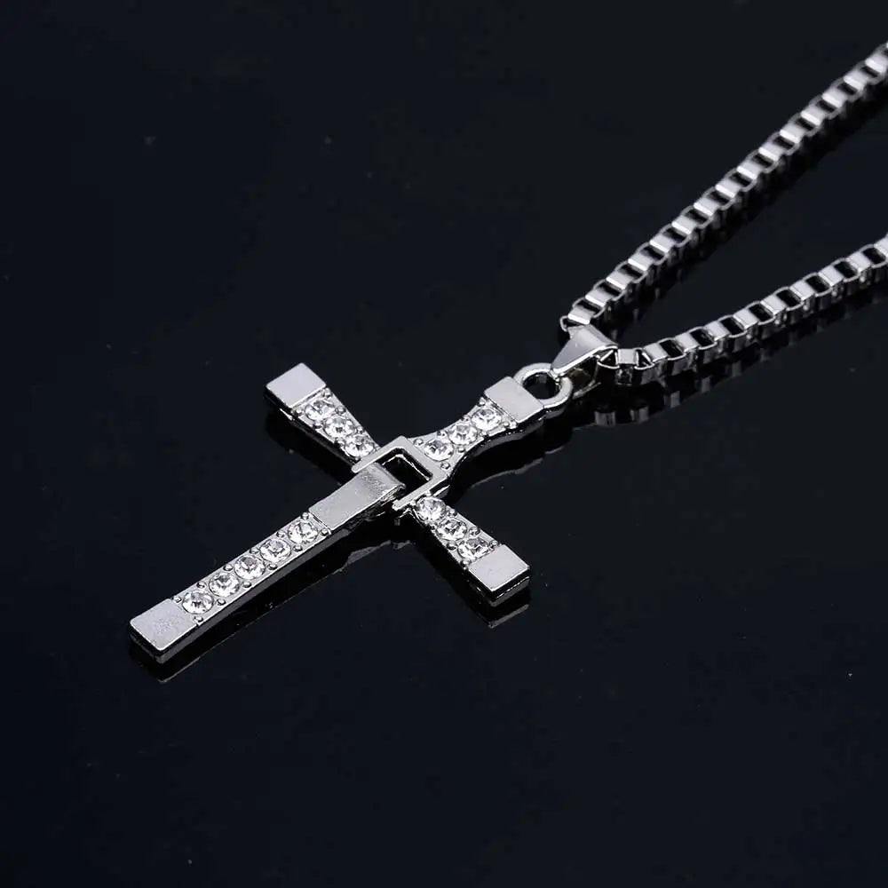 Dominic Toretto Fast & Furious Cross Necklace – Vin Diesel Inspired Crystal Jesus Pendant for Men, Celebrity Jewelry Gift