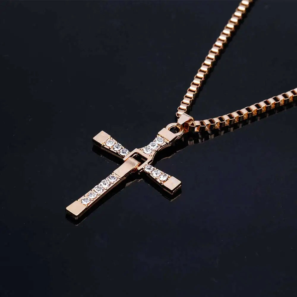 Dominic Toretto Fast & Furious Cross Necklace – Vin Diesel Inspired Crystal Jesus Pendant for Men, Celebrity Jewelry Gift