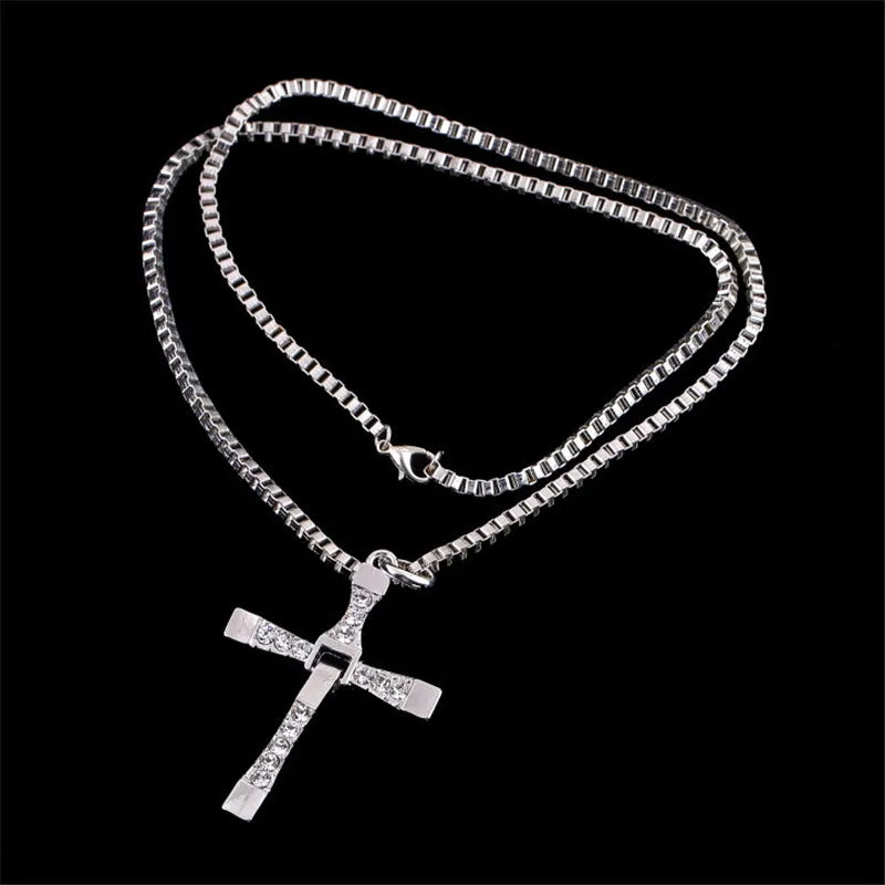 Dominic Toretto Fast & Furious Cross Necklace – Vin Diesel Inspired Crystal Jesus Pendant for Men, Celebrity Jewelry Gift